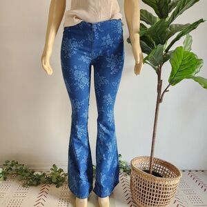 Free People Blue Floral Flare Jeans